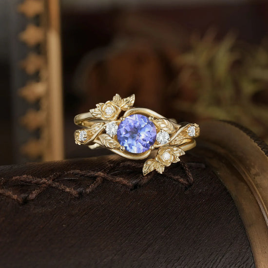 Tanzanite ring set with moissanite