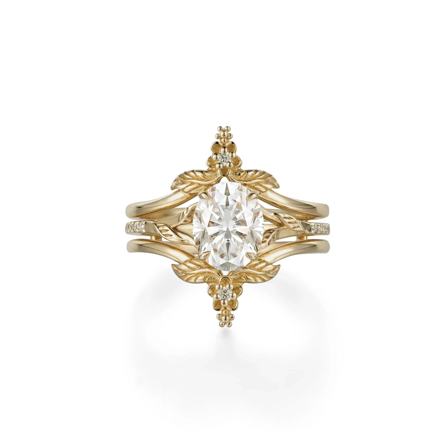 Oval Cut Moissanite Leaf Ring Set
