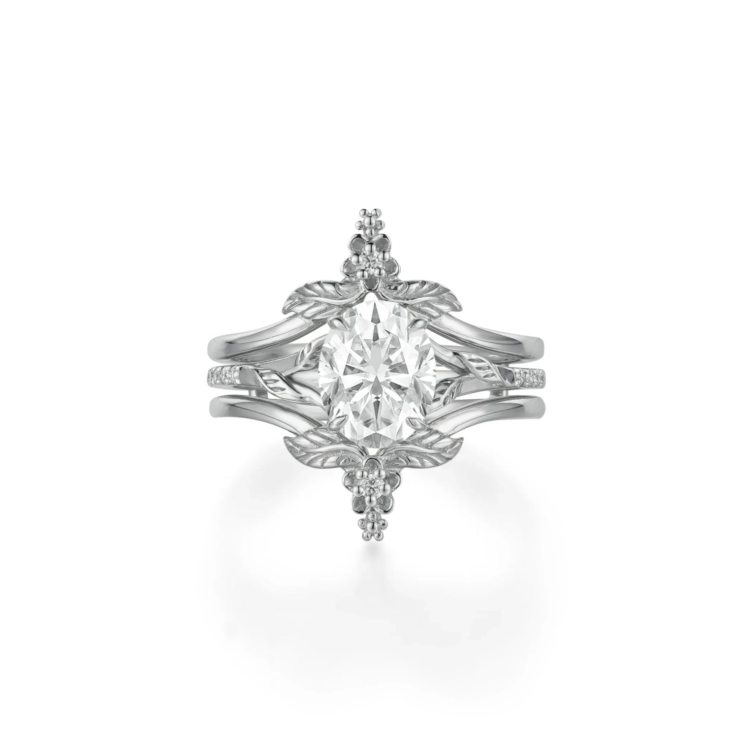 Oval Cut Moissanite Leaf Ring Set