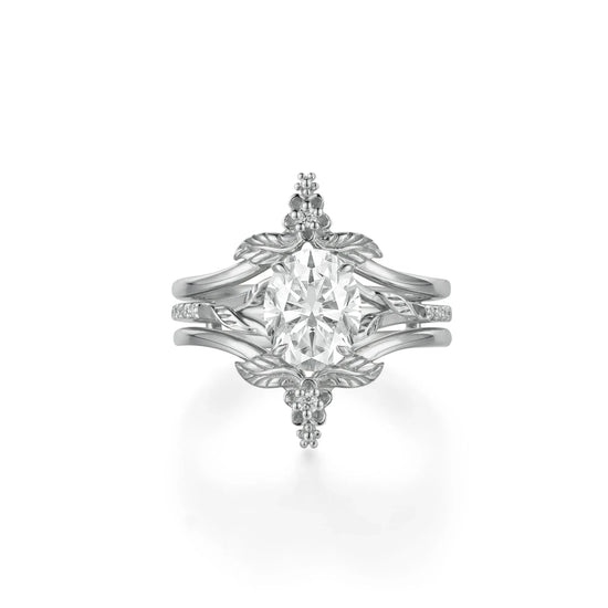 Oval Cut Moissanite Leaf Ring Set