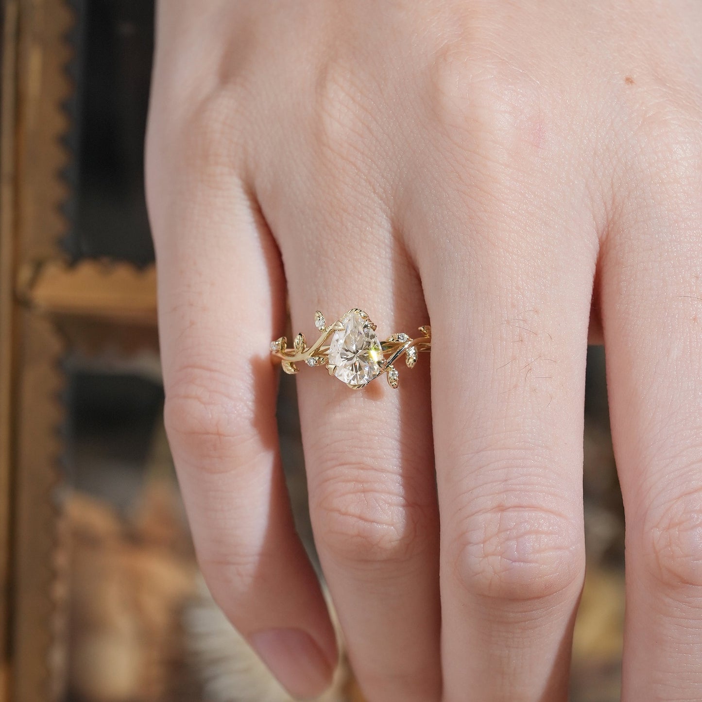 1.7ct Pear Leaf Moissanite Engagement Ring - Clementine - GemsMagic