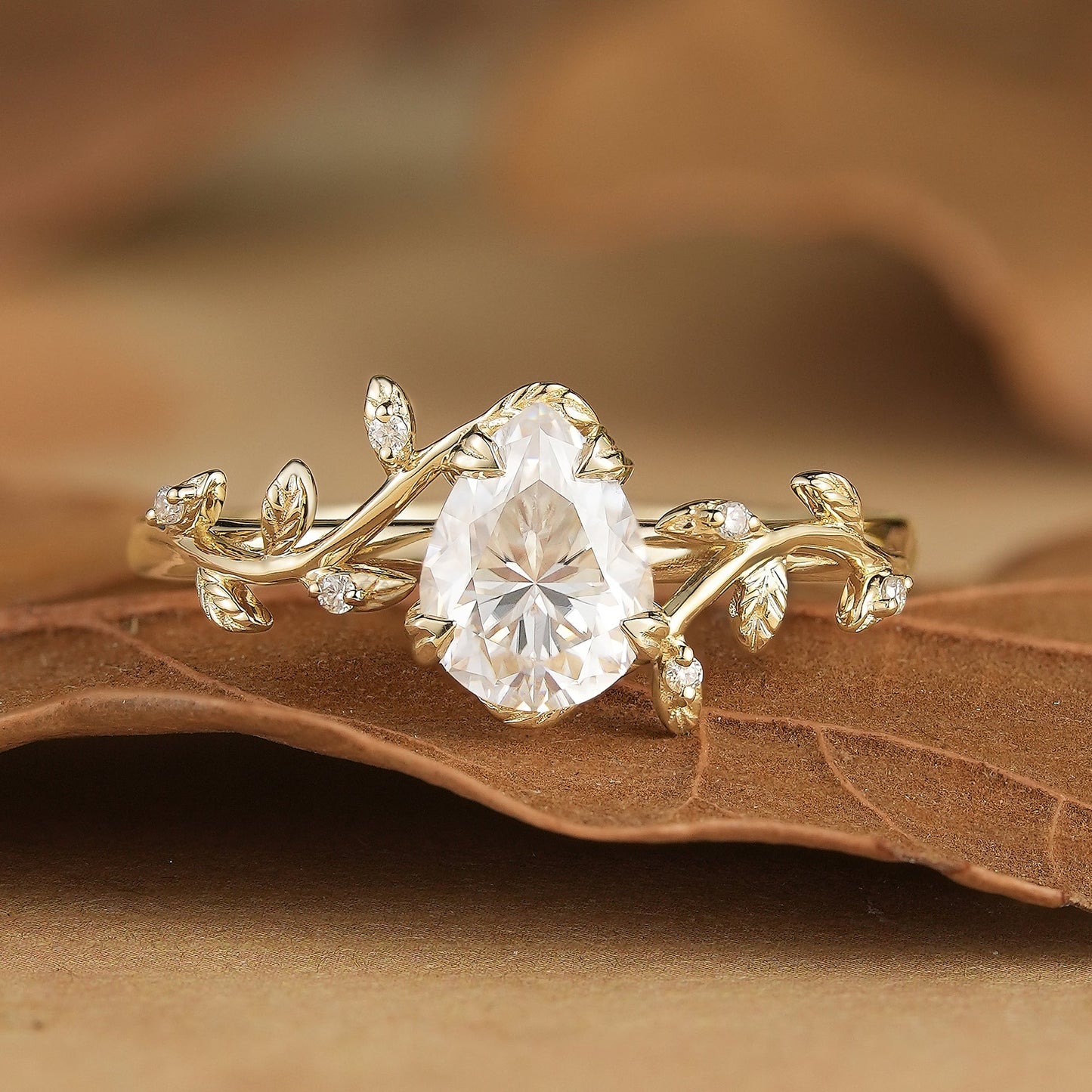 1.7ct Pear Leaf Moissanite Engagement Ring - Clementine - GemsMagic
