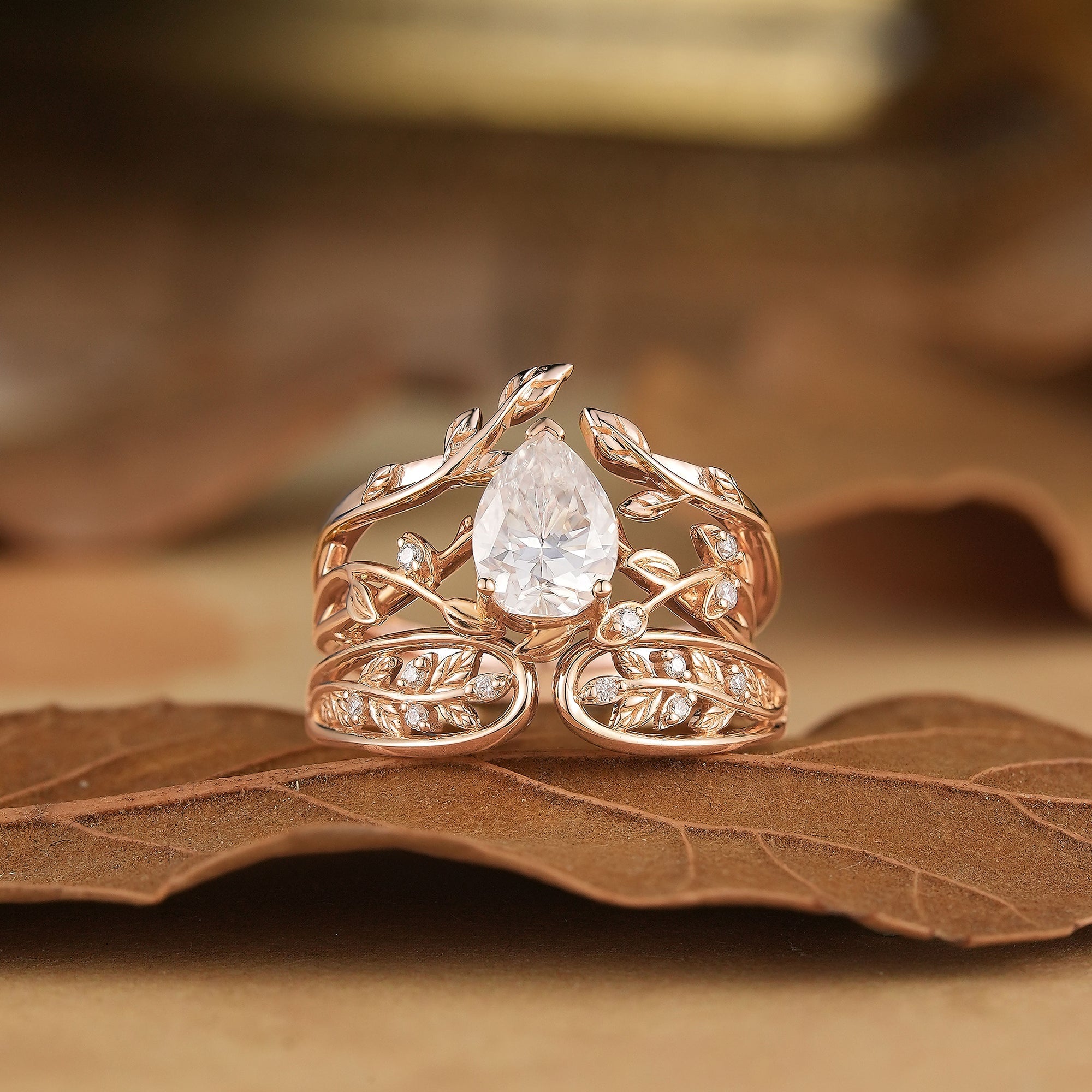 1.7ct Pear Moissanite Couple Ring Set 3pcs - Infinity Pair - GemsMagic