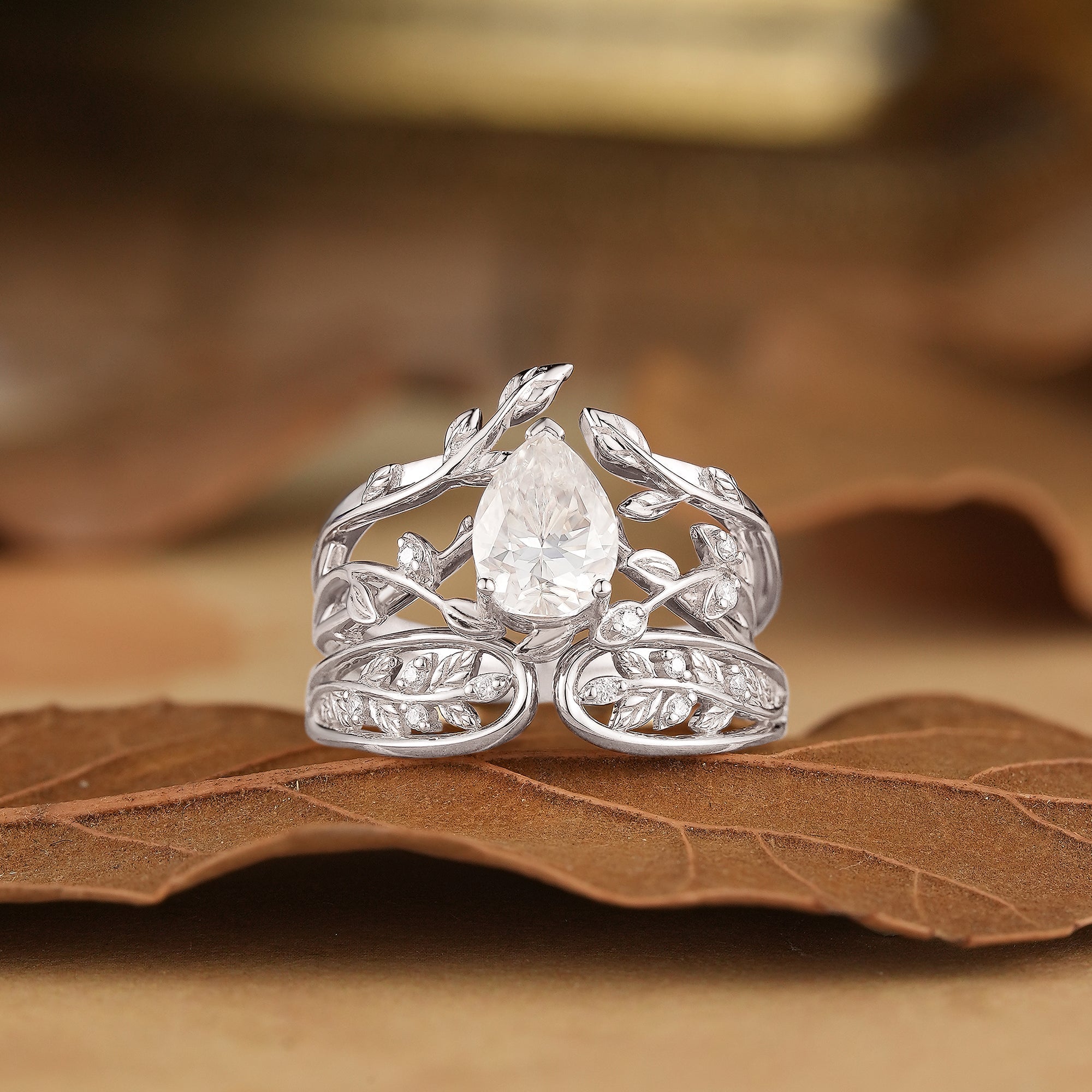 1.7ct Pear Moissanite Couple Ring Set 3pcs - Infinity Pair - GemsMagic