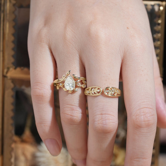 1.7ct Pear Moissanite Couple Ring Set 3pcs - Infinity Pair - GemsMagic