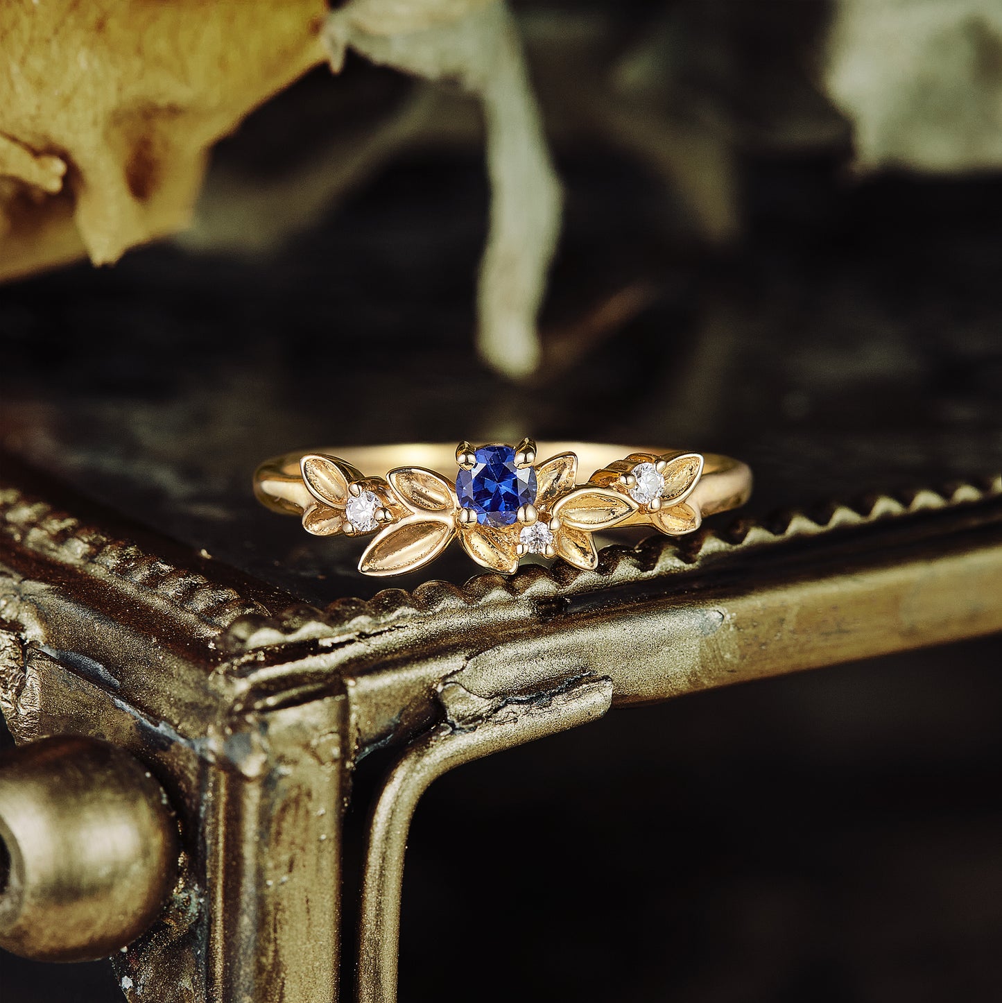 GemsMagic Leaf-Inspired Sapphire Wedding Band