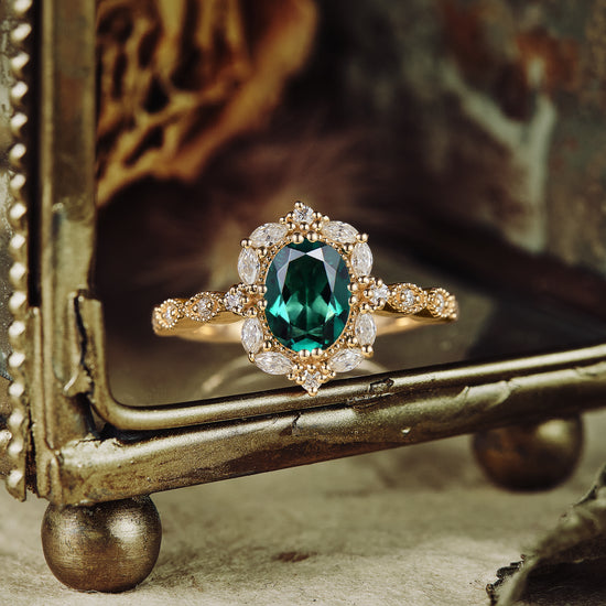 GemsMagic  Emerald Halo Engagement Ring