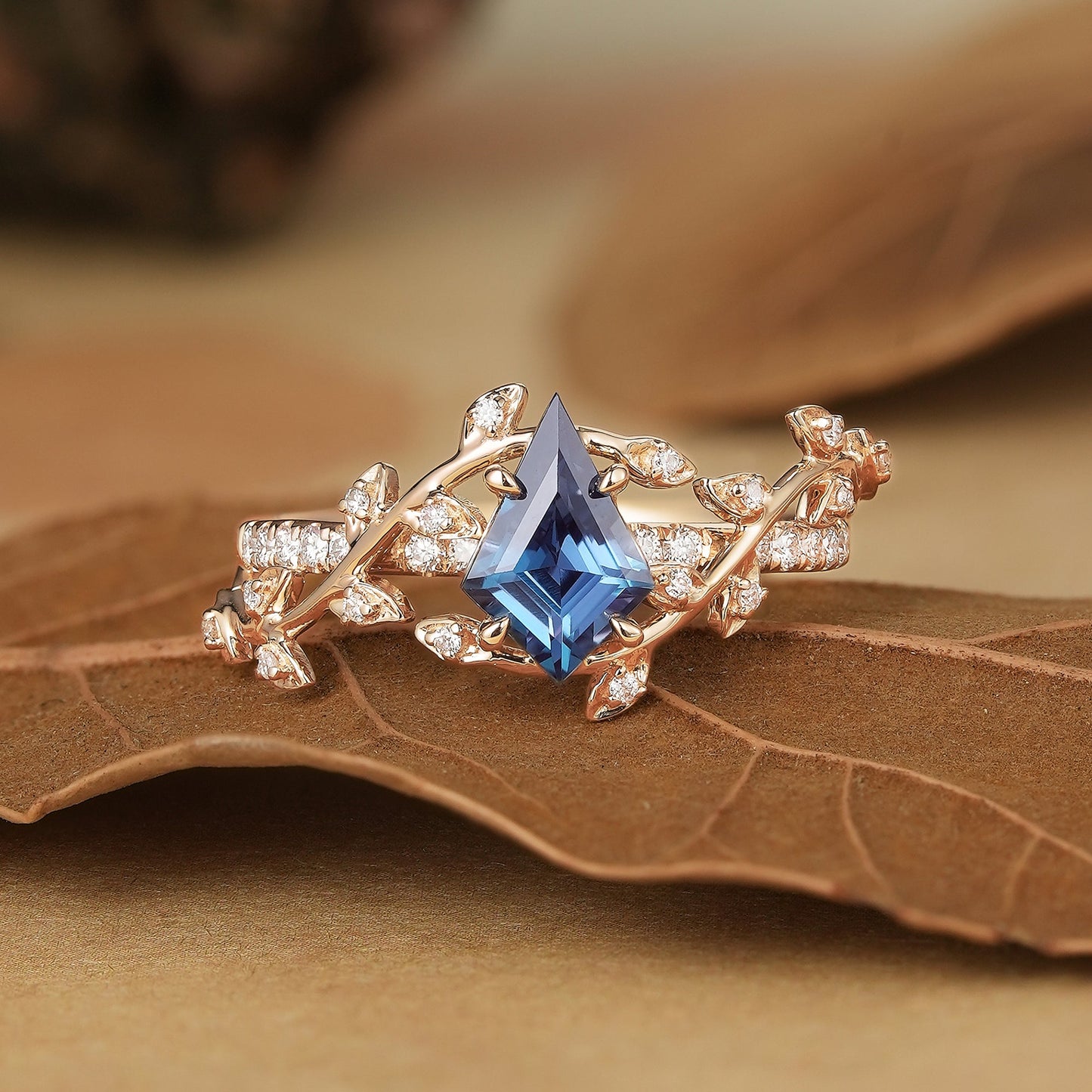 1ct Kite Alexandrite Half Eternity Engagement Ring - Gaia - GemsMagic