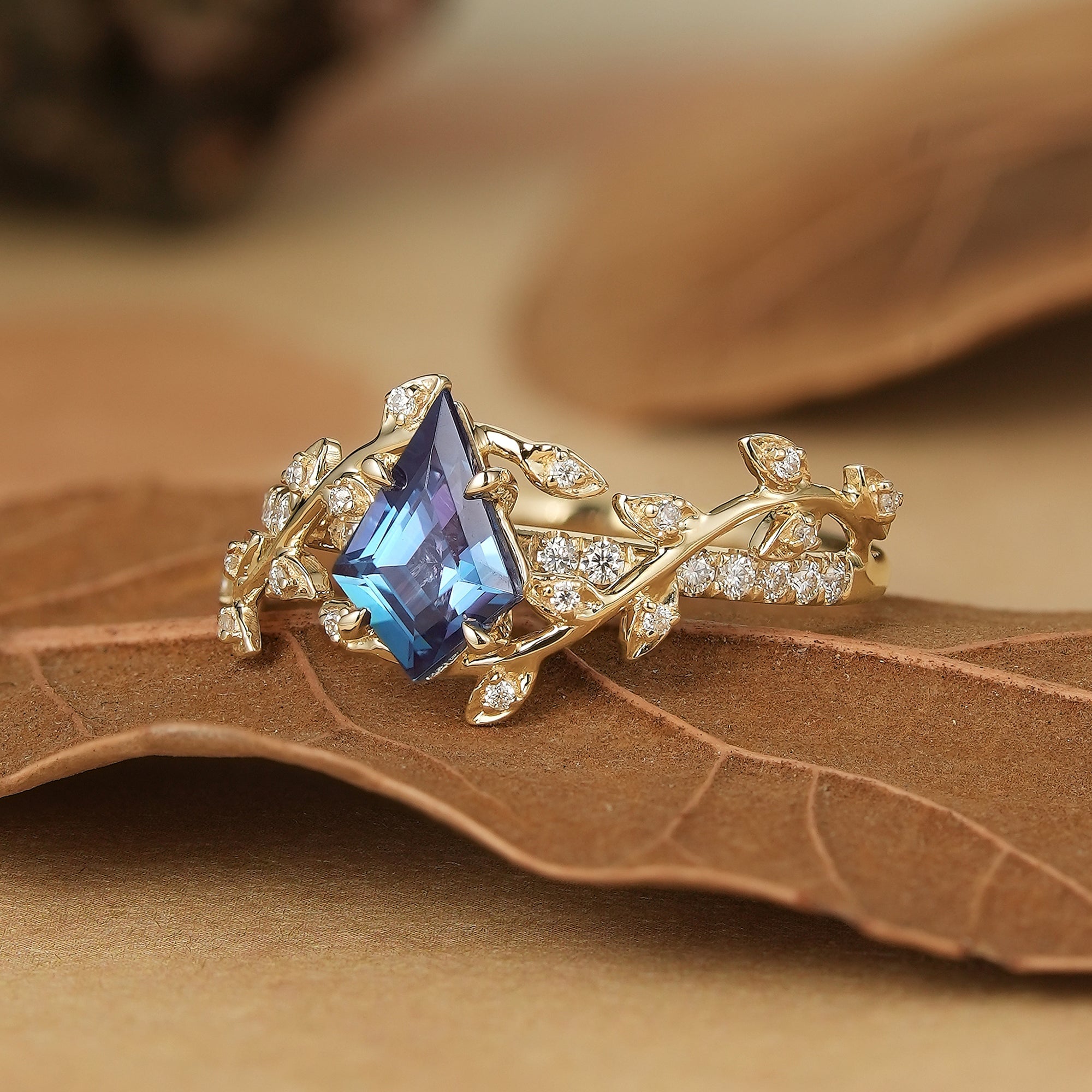 1ct Kite Alexandrite Half Eternity Engagement Ring - Gaia - GemsMagic