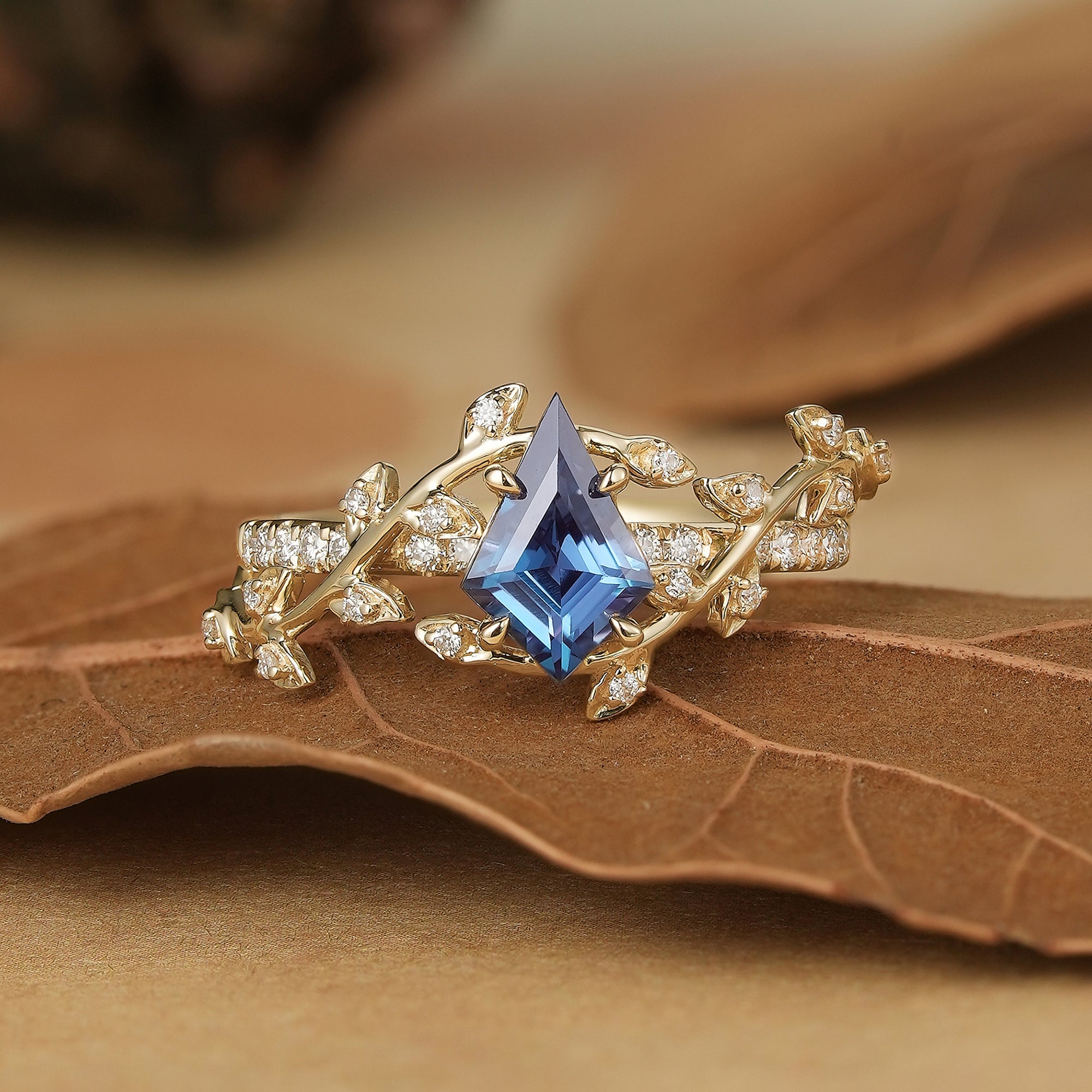 1ct Kite Alexandrite Half Eternity Engagement Ring - Gaia - GemsMagic