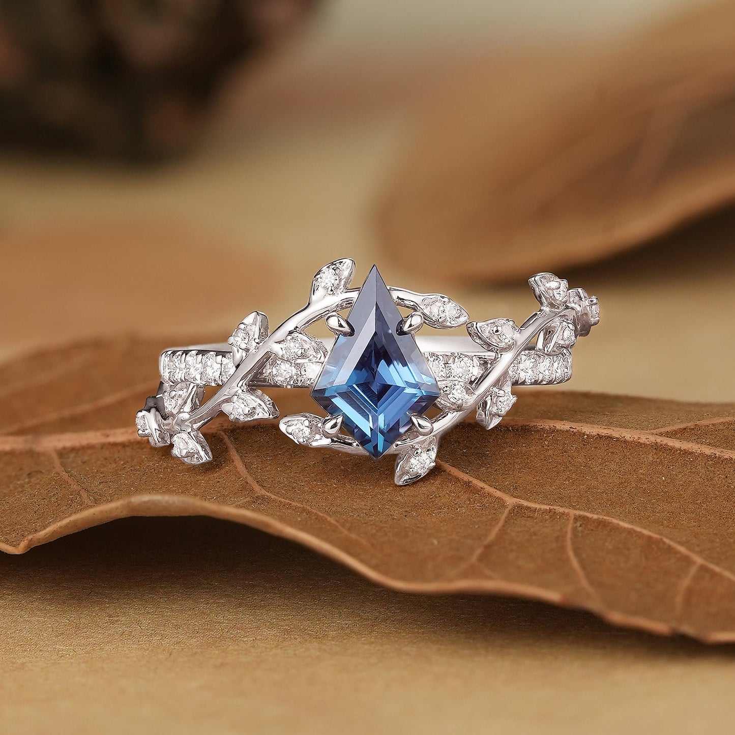 1ct Kite Alexandrite Half Eternity Engagement Ring - Gaia - GemsMagic