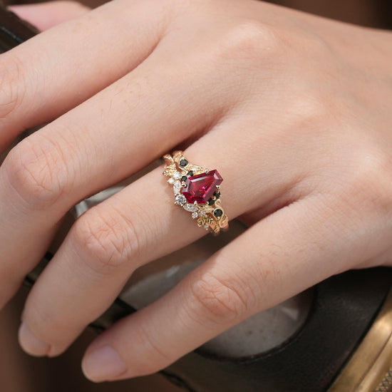 2ct Cocktail Coffin Shaped Ruby & Black Onyx Bridal Set 2pcs - Sophia - GemsMagic