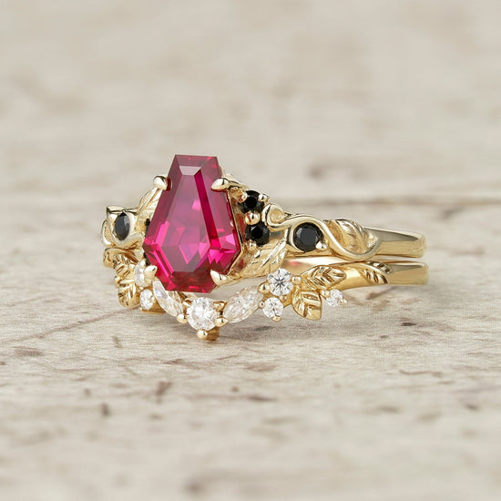 2ct Cocktail Coffin Shaped Ruby & Black Onyx Bridal Set 2pcs - Sophia - GemsMagic