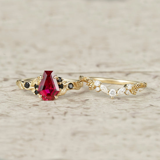 2ct Cocktail Coffin Shaped Ruby & Black Onyx Bridal Set 2pcs - Sophia - GemsMagic
