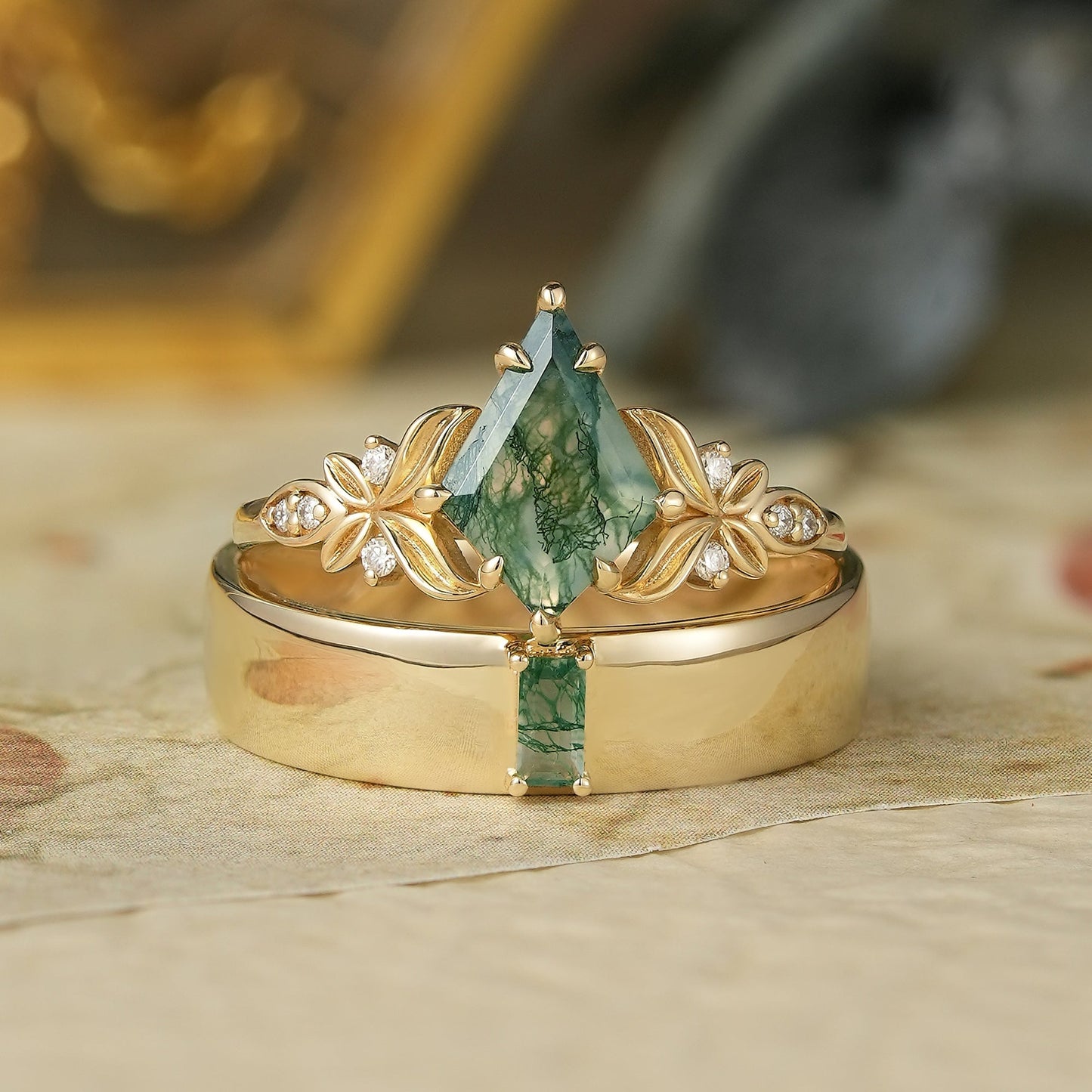 2pcs Moss Agate Couple Ring Set - Serendipity Pair - GemsMagic