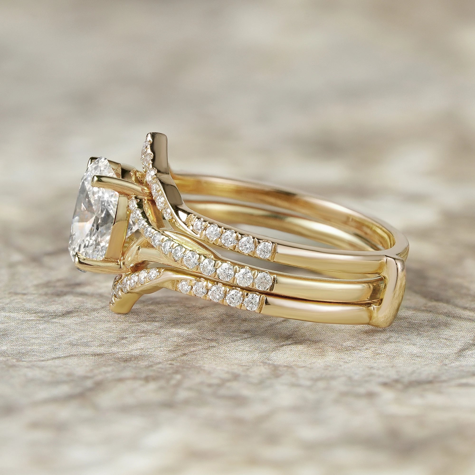 2pcs Oval - cut Lab Grown Diamond Gold Ring set - Tindra - GemsMagic