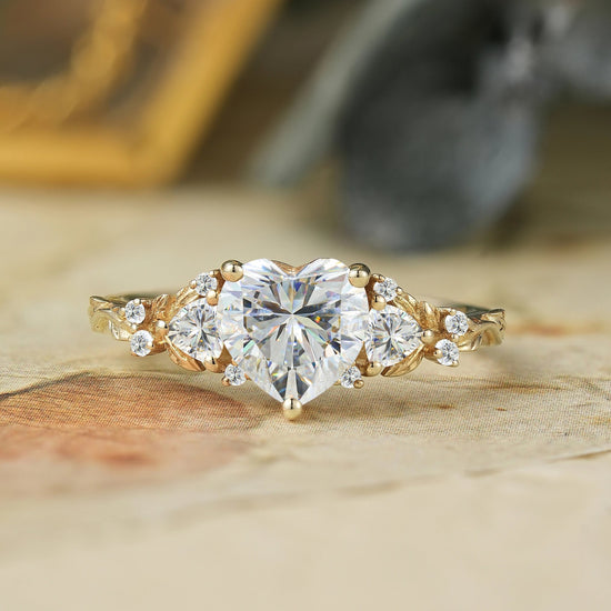 3 - Stone Heart Shaped Moissanite Engagement Ring - Harper - GemsMagic
