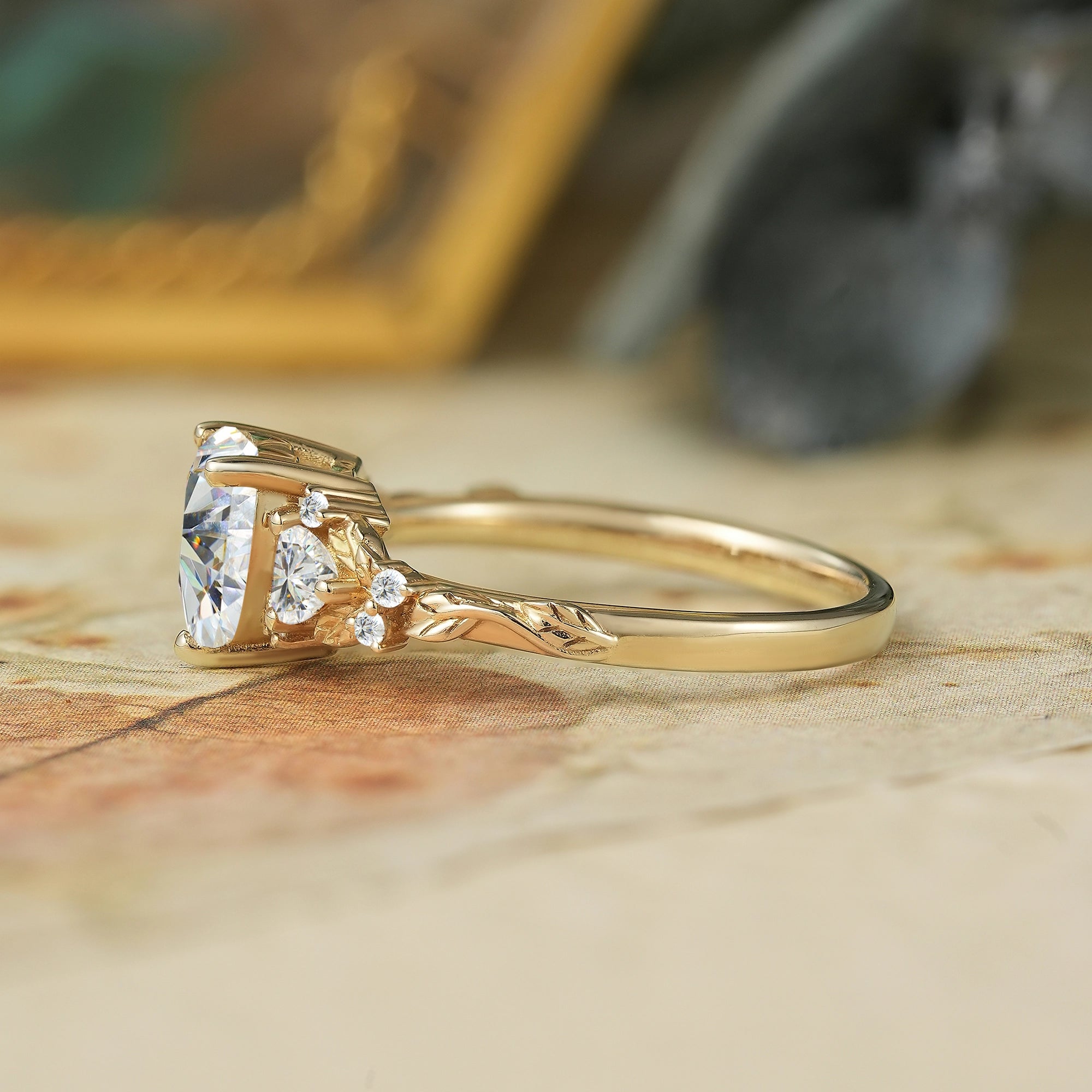 3 - Stone Heart Shaped Moissanite Engagement Ring - Harper - GemsMagic