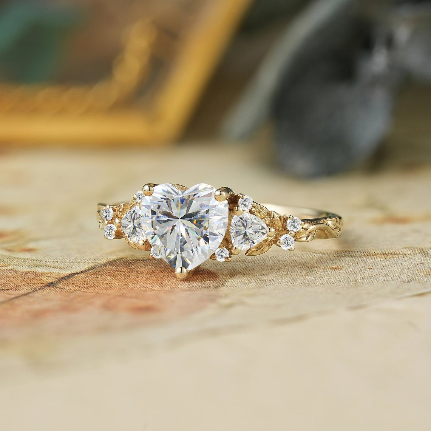 3 - Stone Heart Shaped Moissanite Engagement Ring - Harper - GemsMagic