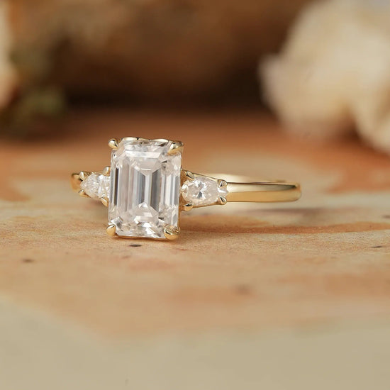 3 - stone Moissanite Engagement Ring - Saskia - GemsMagic
