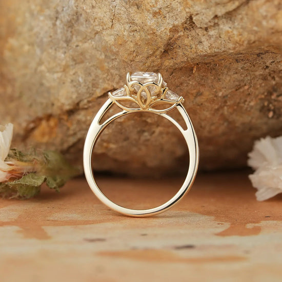 3 - stone Moissanite Engagement Ring - Saskia - GemsMagic