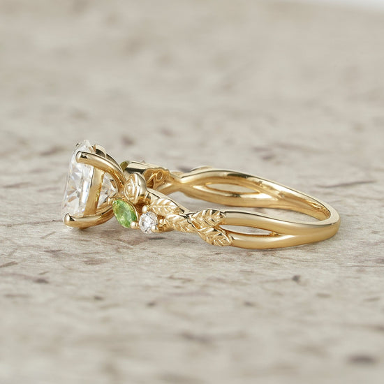 3 - stone Moissanite & Peridot Rose Engagement Ring - Althea - GemsMagic