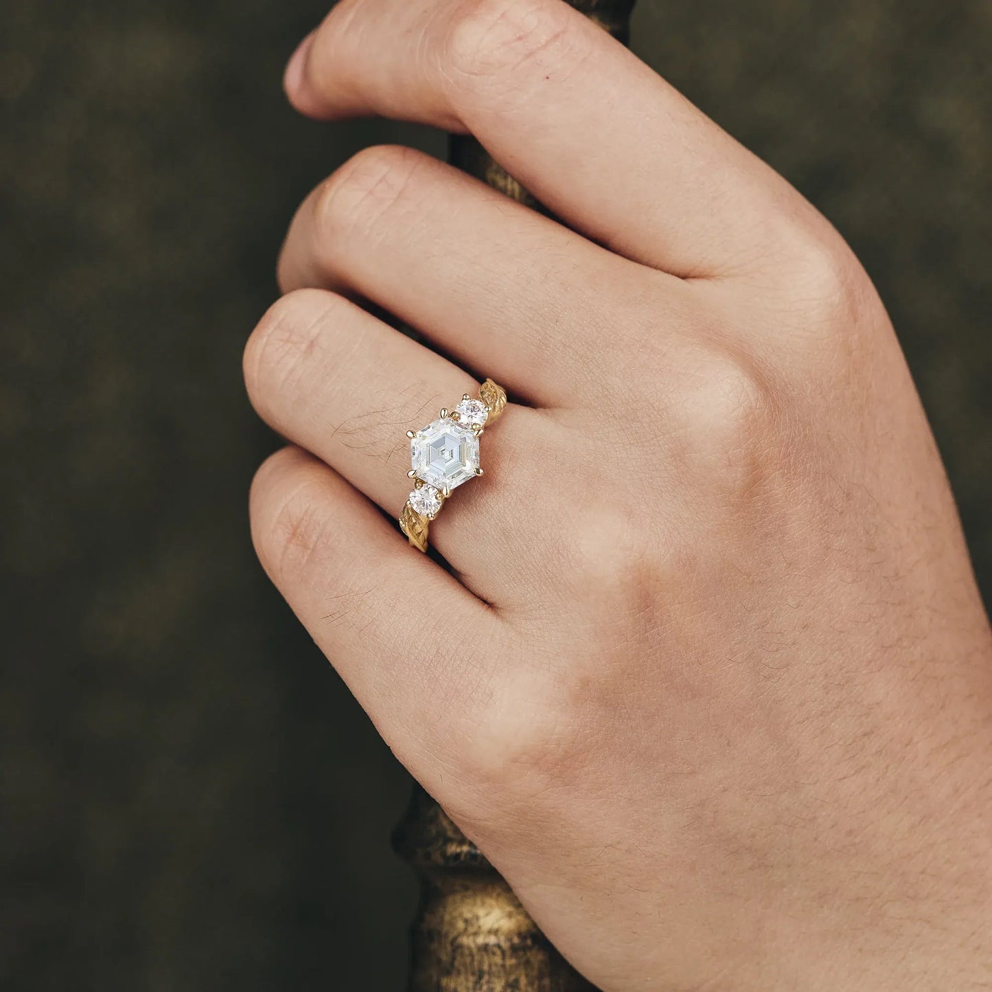 3 - stone Moissanite Ring - Charlotte - GemsMagic