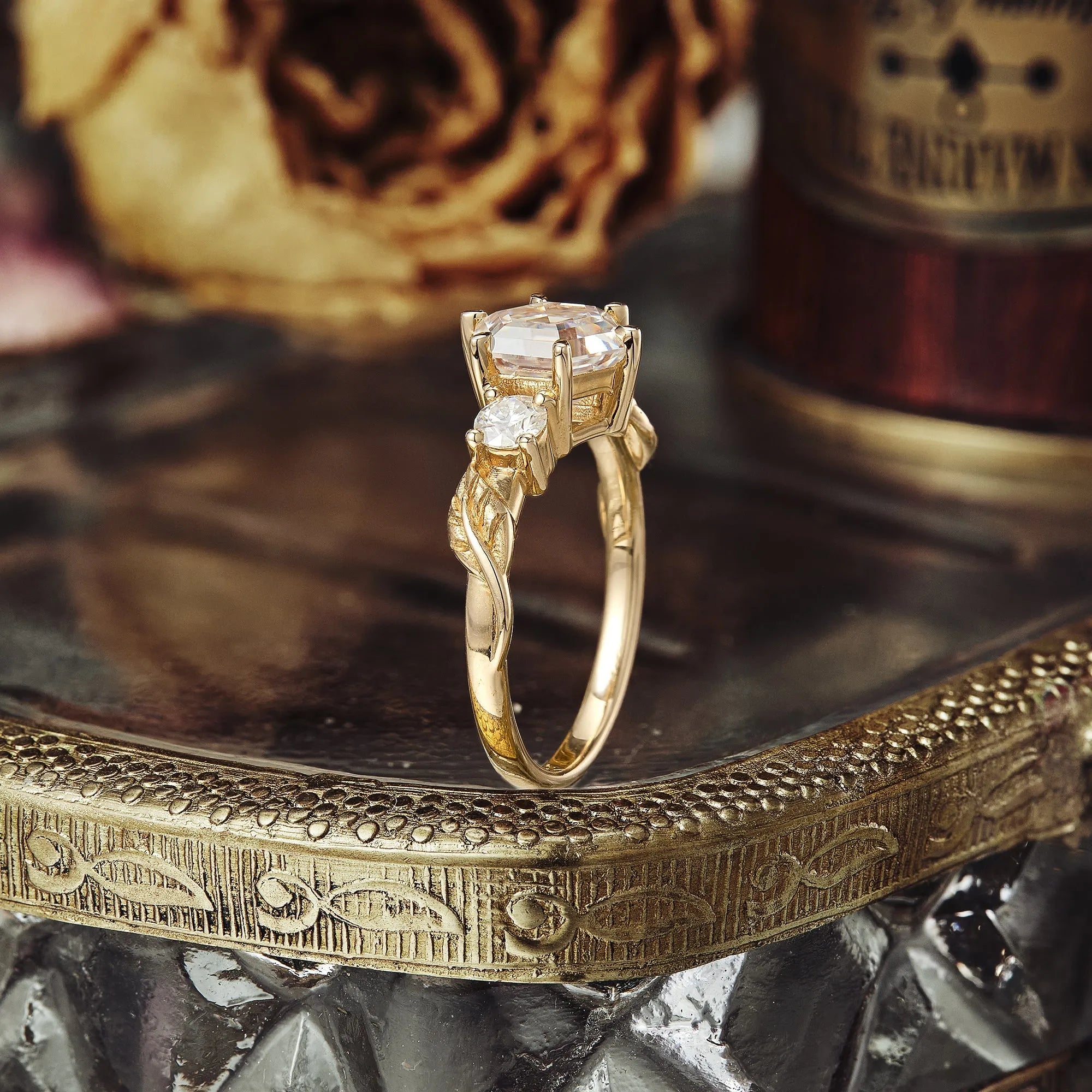 3 - stone Moissanite Ring - Charlotte - GemsMagic