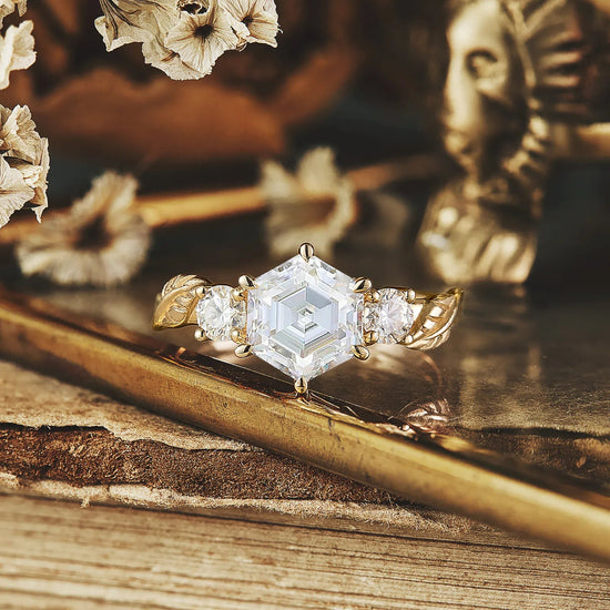 3 - stone Moissanite Ring - Charlotte - GemsMagic