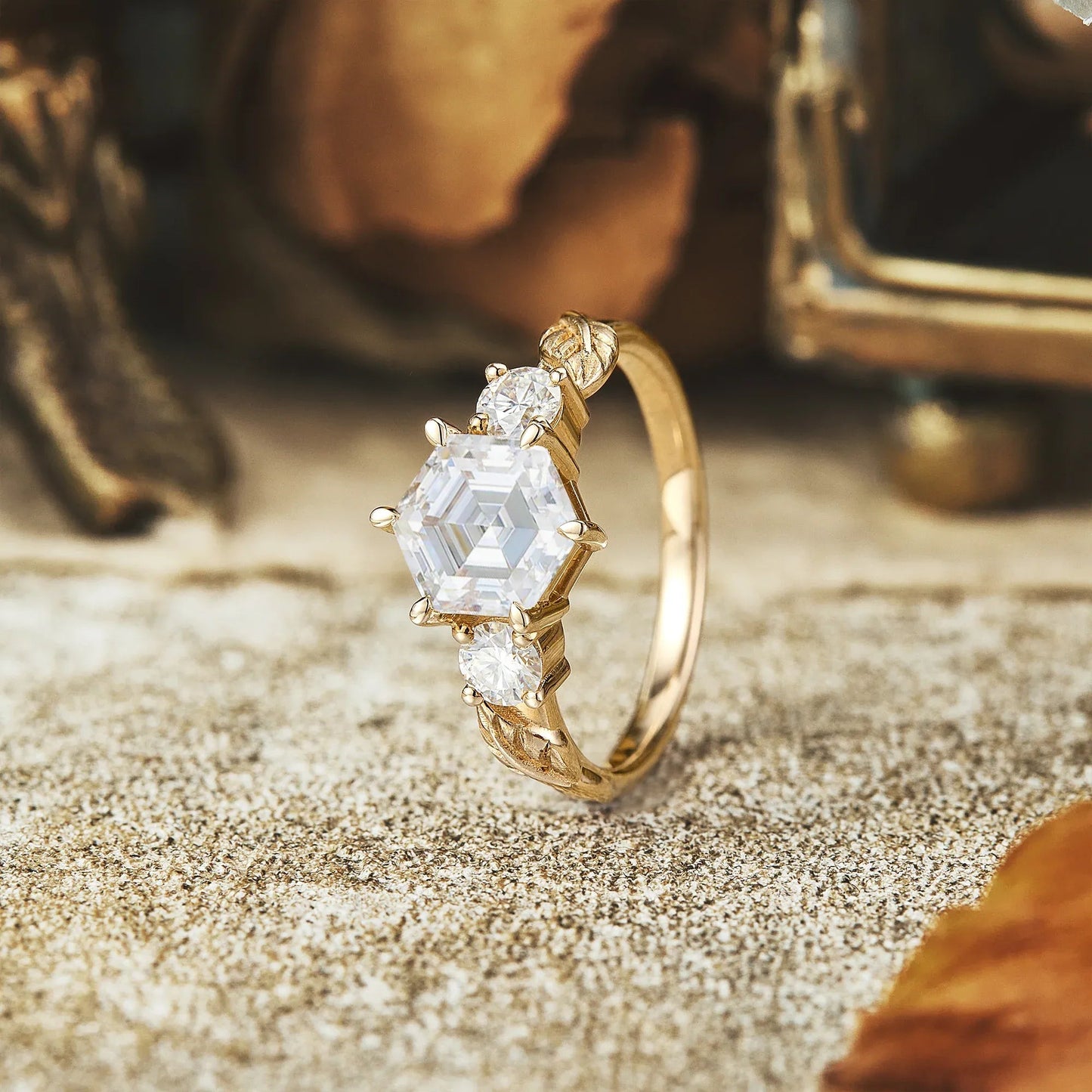 3 - stone Moissanite Ring - Charlotte - GemsMagic