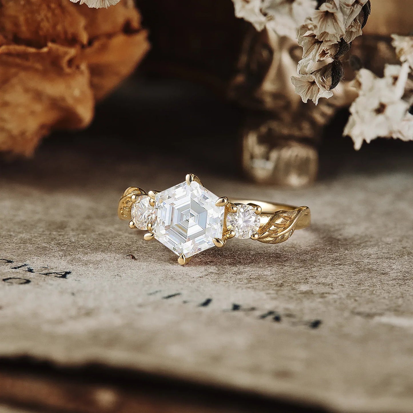 3 - stone Moissanite Ring - Charlotte - GemsMagic