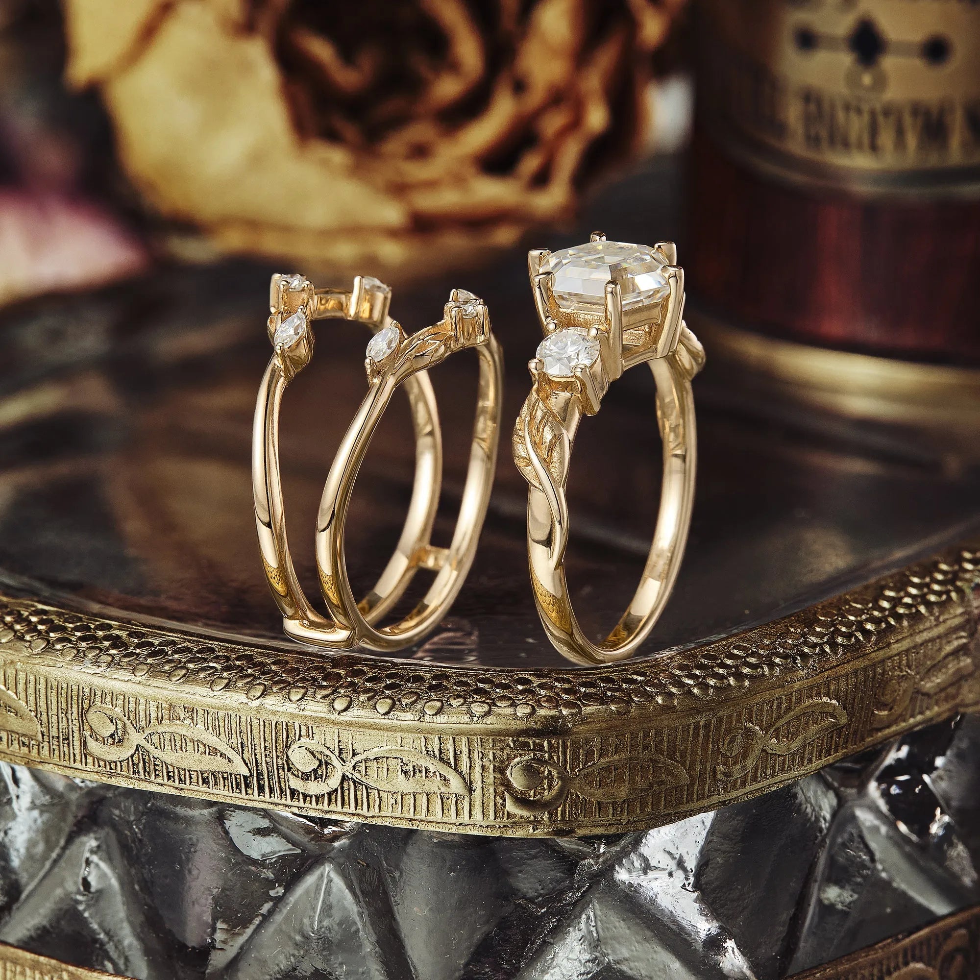 3 - stone Moissanite Ring - Charlotte2.0 - GemsMagic