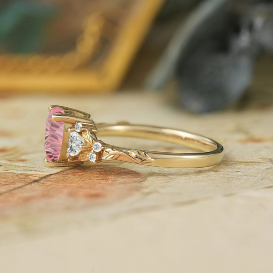 3 - Stone Sparkle Cut Padparadscha Engagement Ring - Harper - GemsMagic