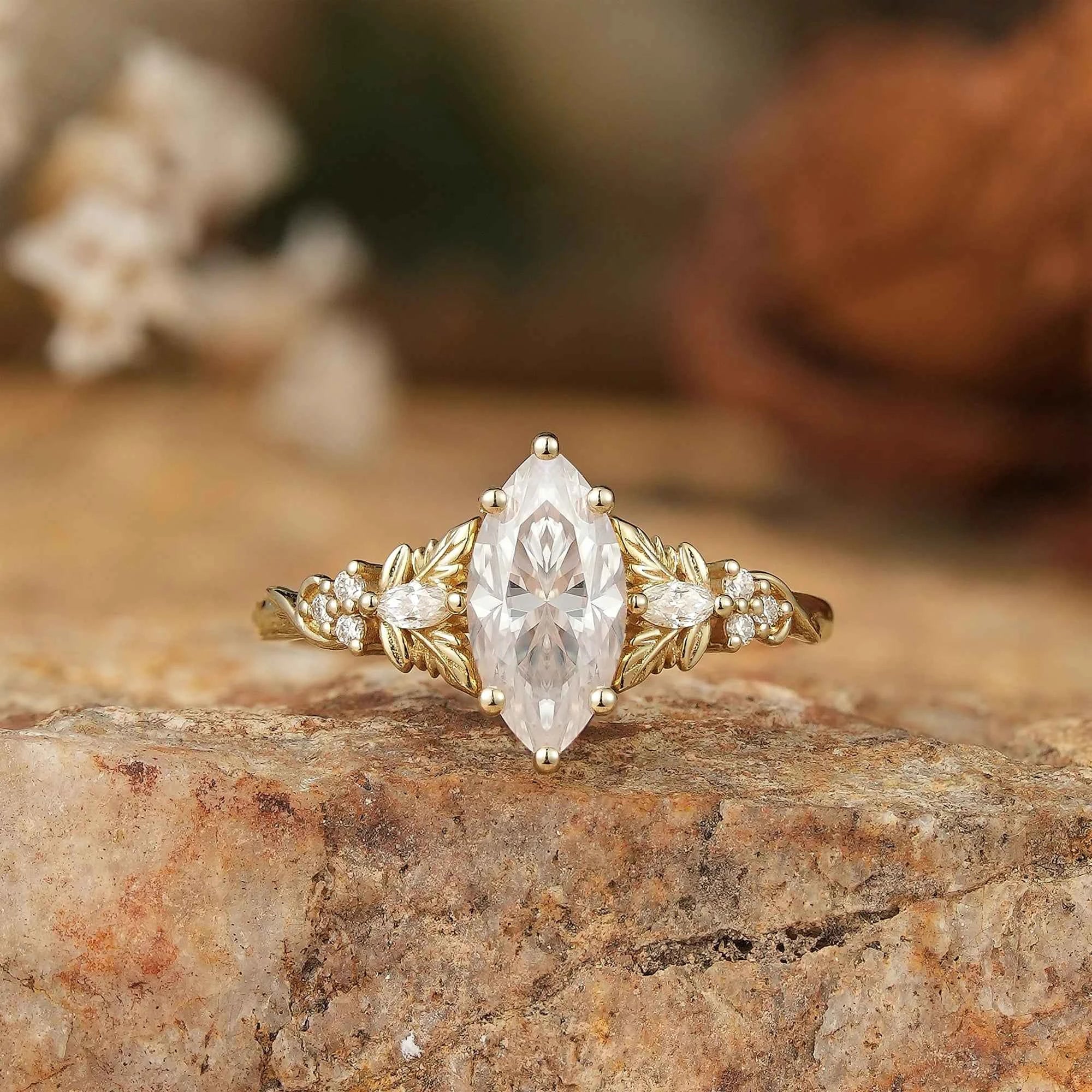 5x10 Unique Marquise Moissanite Ring - Sienna - GemsMagic