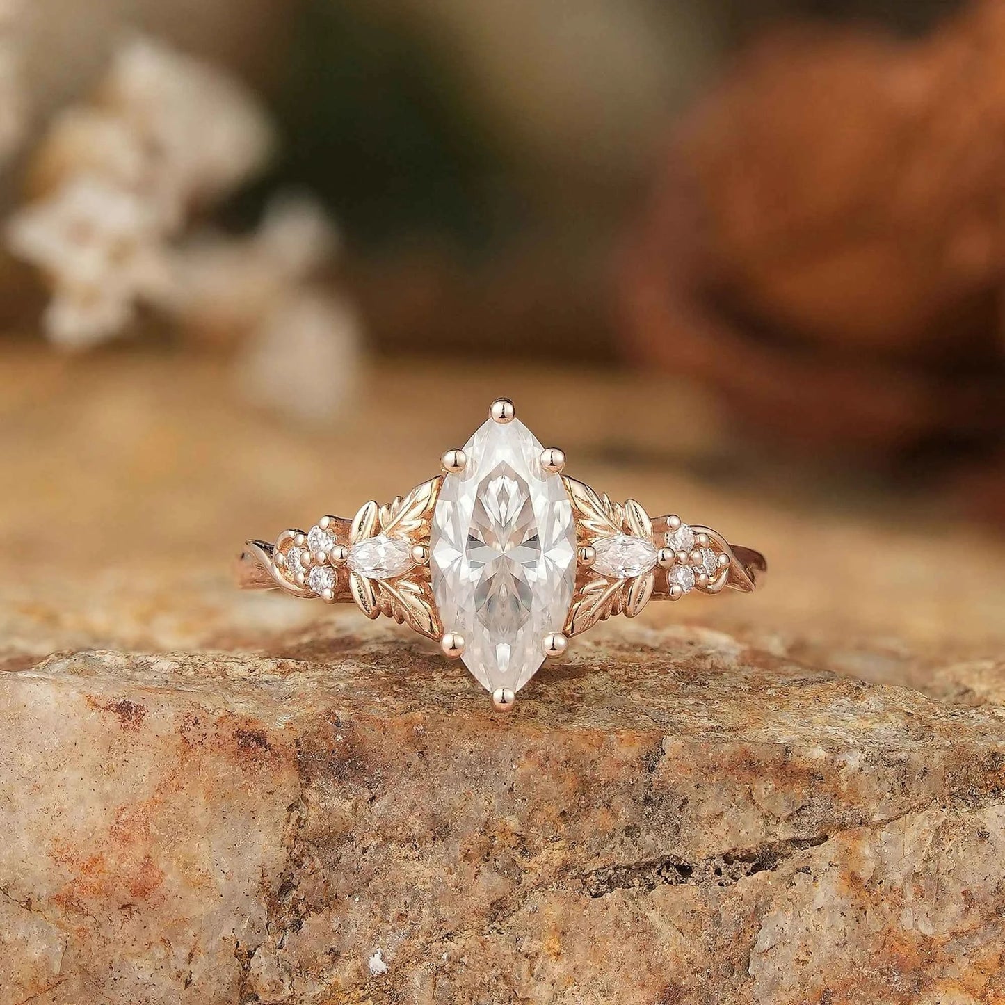 5x10 Unique Marquise Moissanite Ring - Sienna - GemsMagic