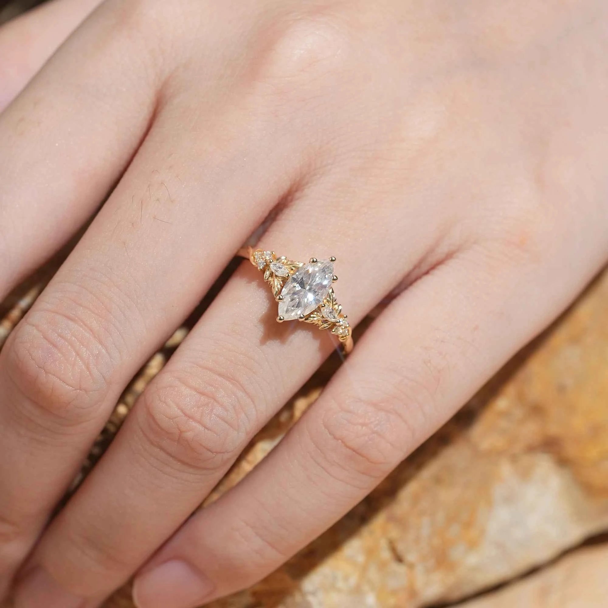 5x10 Unique Marquise Moissanite Ring - Sienna - GemsMagic