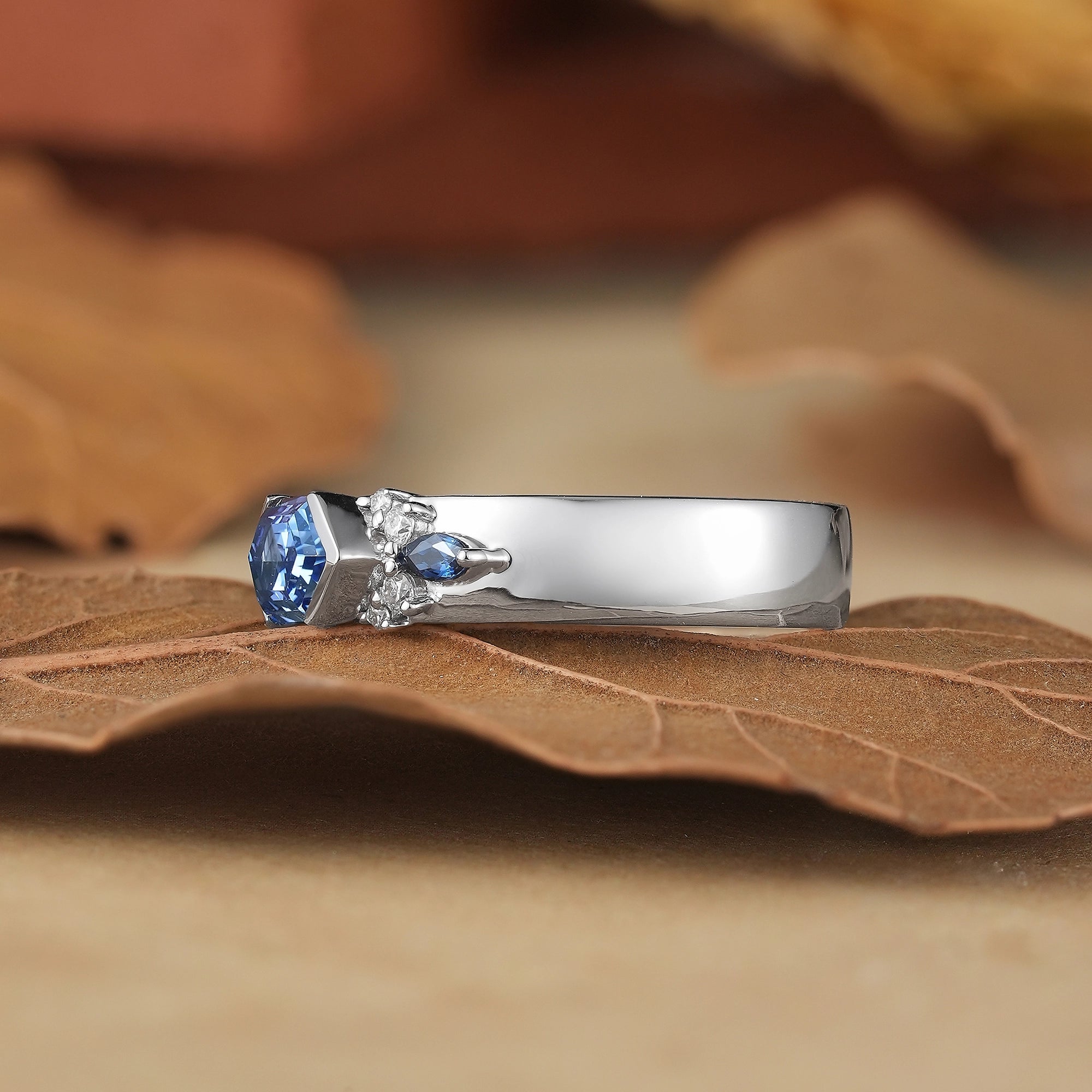 5x9mm Long Hexagon Cocktail Sapphire Cluster Men's Band - Noah - GemsMagic