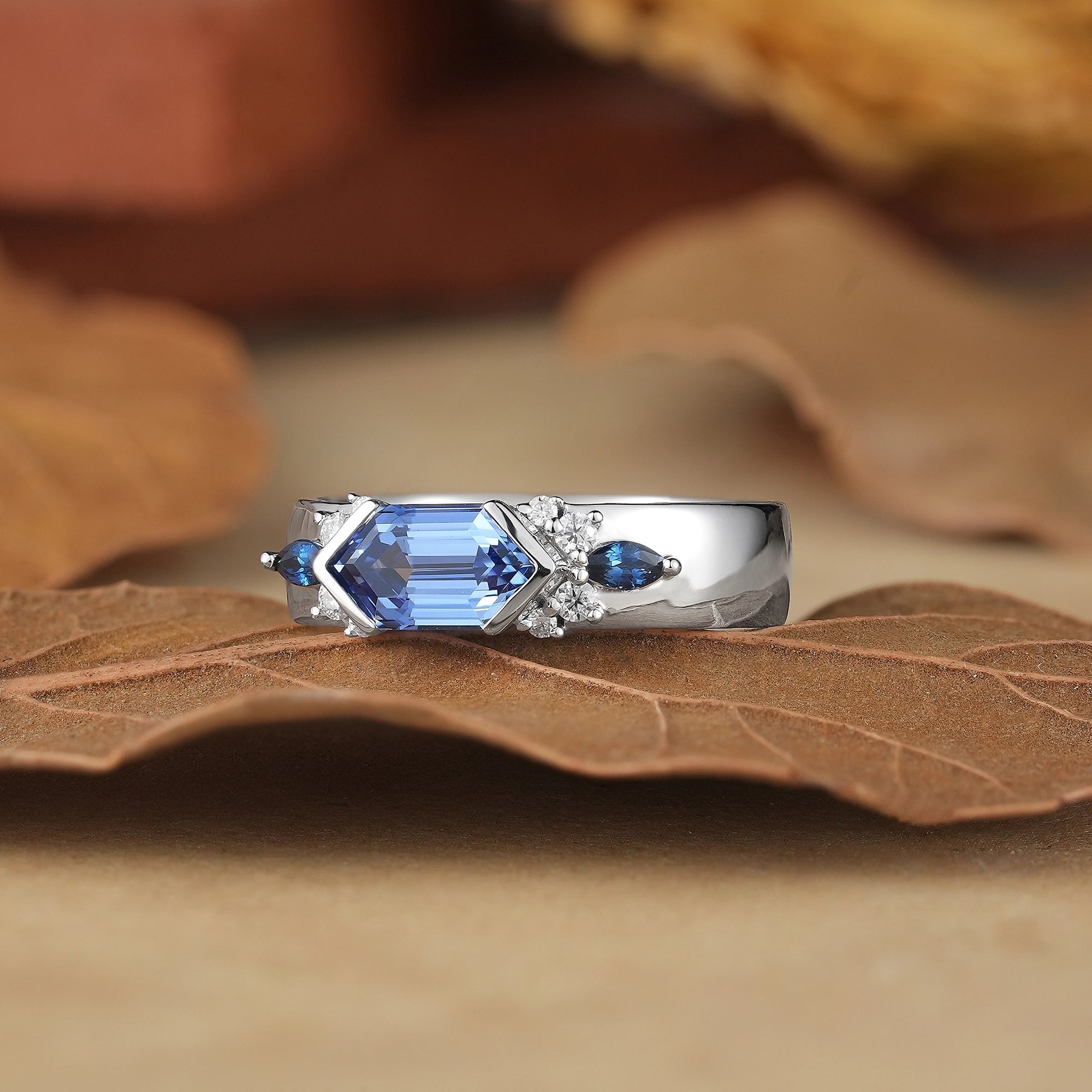 5x9mm Long Hexagon Cocktail Sapphire Cluster Men's Band - Noah - GemsMagic