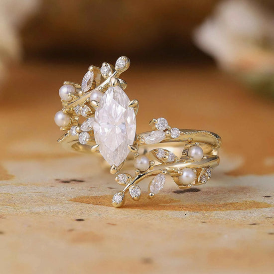 Marquise Moissanite Enhancer Ring Set - Lorelei