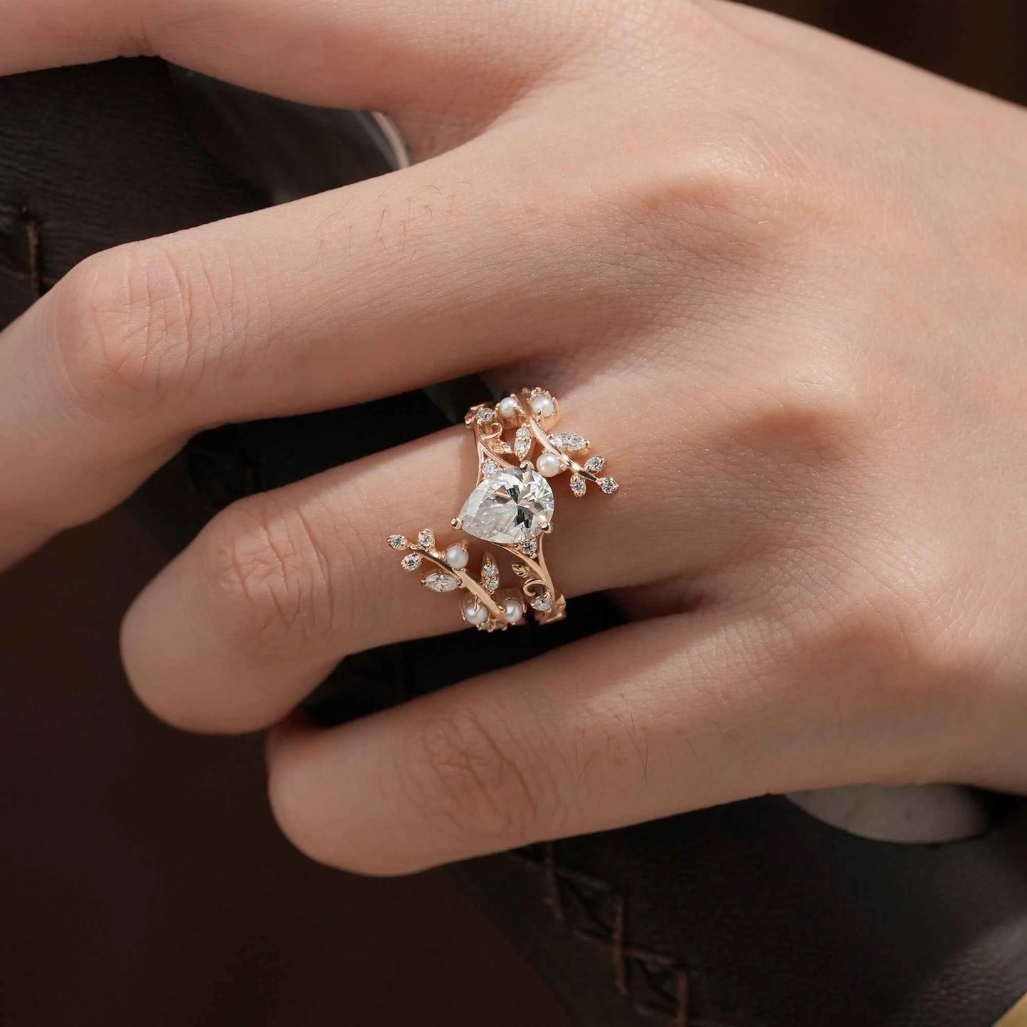 Moissanite & Pearl Ring Set