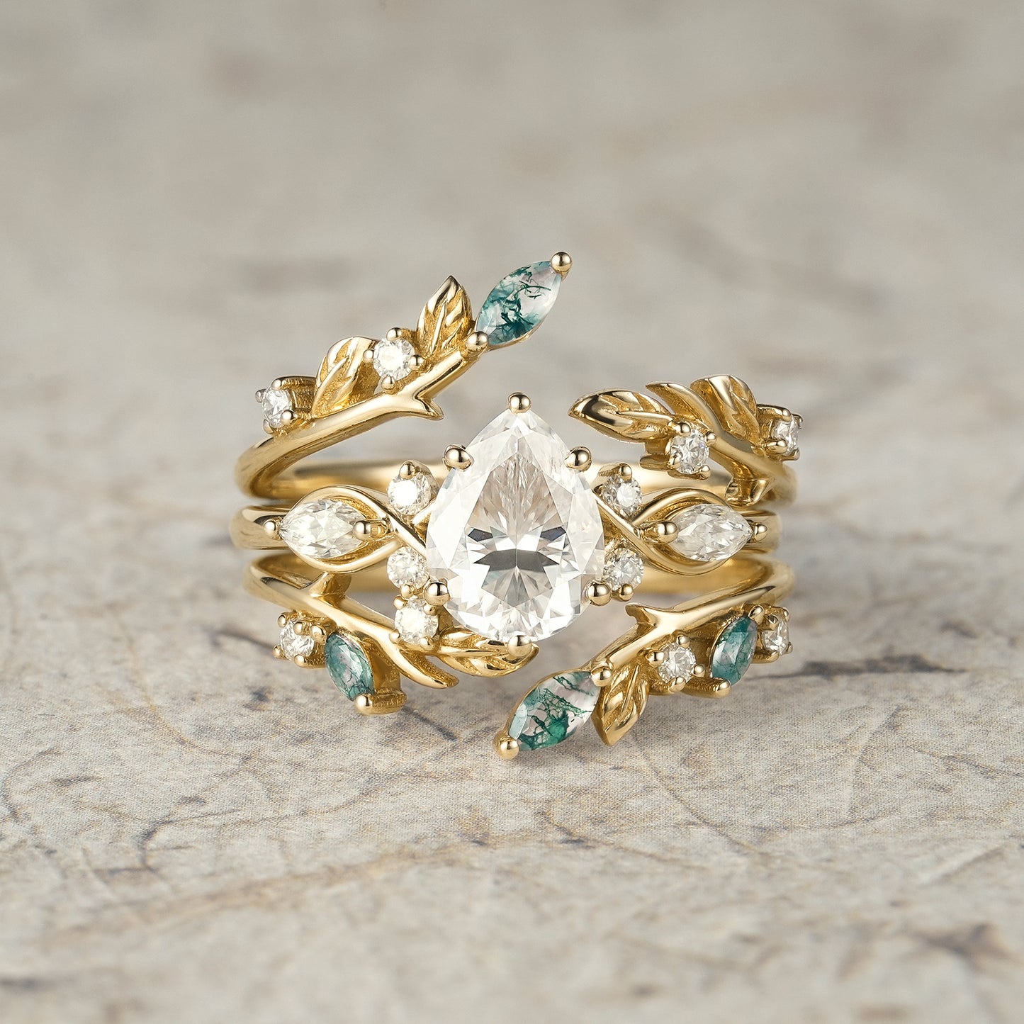 Nature Leaf Inspired Moissanite Enhancer Ring Set-Seraphine