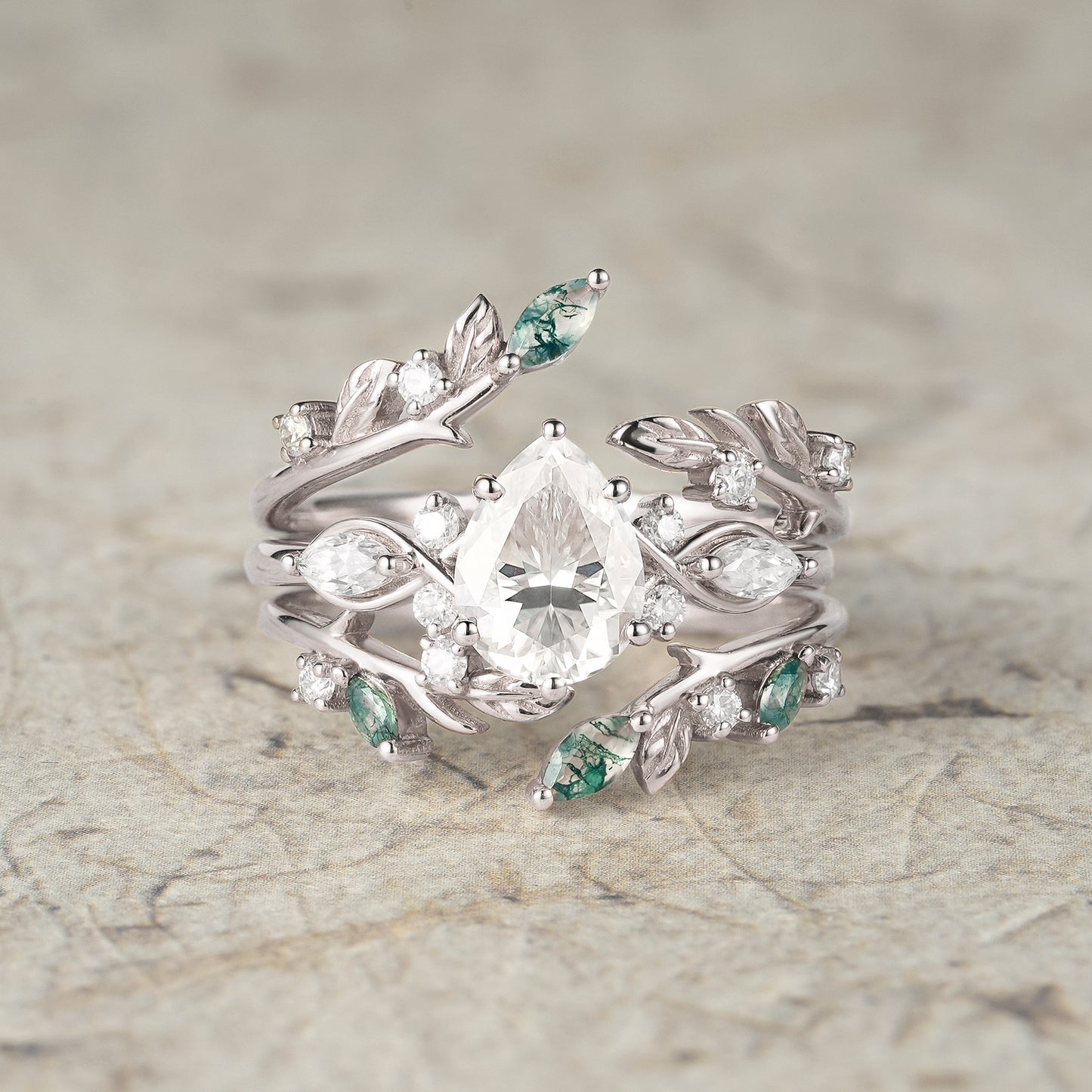 Nature Leaf Inspired Moissanite Enhancer Ring Set-Seraphine
