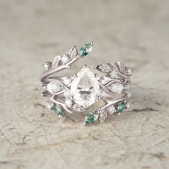 Nature Leaf Inspired Moissanite Enhancer Ring Set-Seraphine