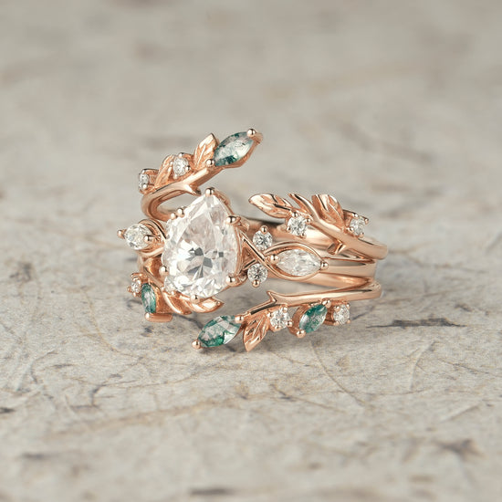 Nature Leaf Inspired Moissanite Enhancer Ring Set-Seraphine - GemsMagic