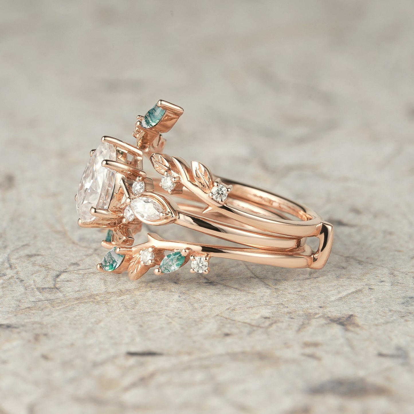 Nature Leaf Inspired Moissanite Enhancer Ring Set-Seraphine - GemsMagic