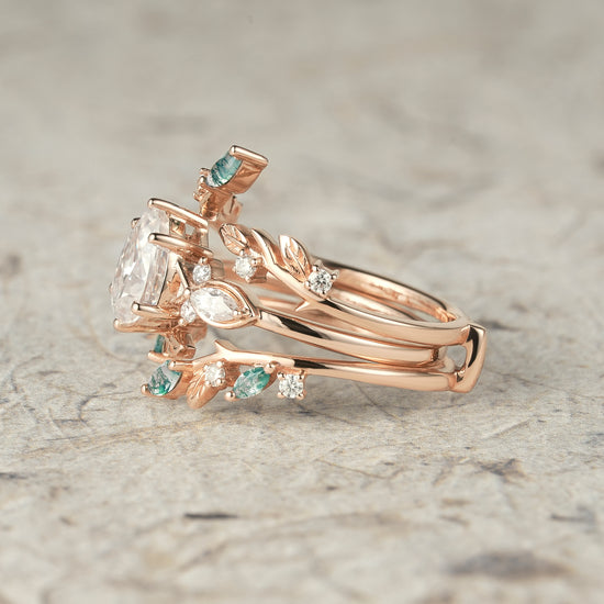 Nature Leaf Inspired Moissanite Enhancer Ring Set-Seraphine - GemsMagic