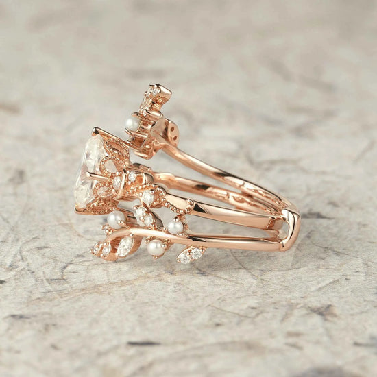 Aphrodite's Enchanted Vine | Moon Design Moissanite Ring Set - Hermione