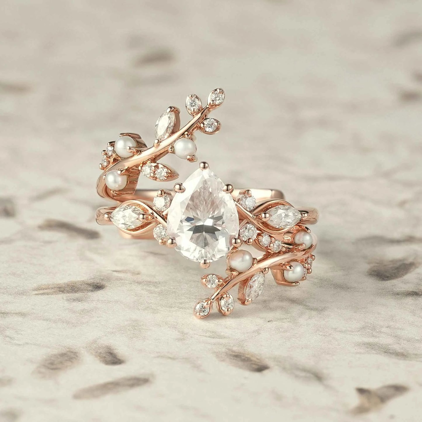 Moissanite & Pearl Engagement Ring Set