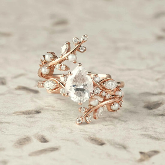 Moissanite & Pearl Engagement Ring Set
