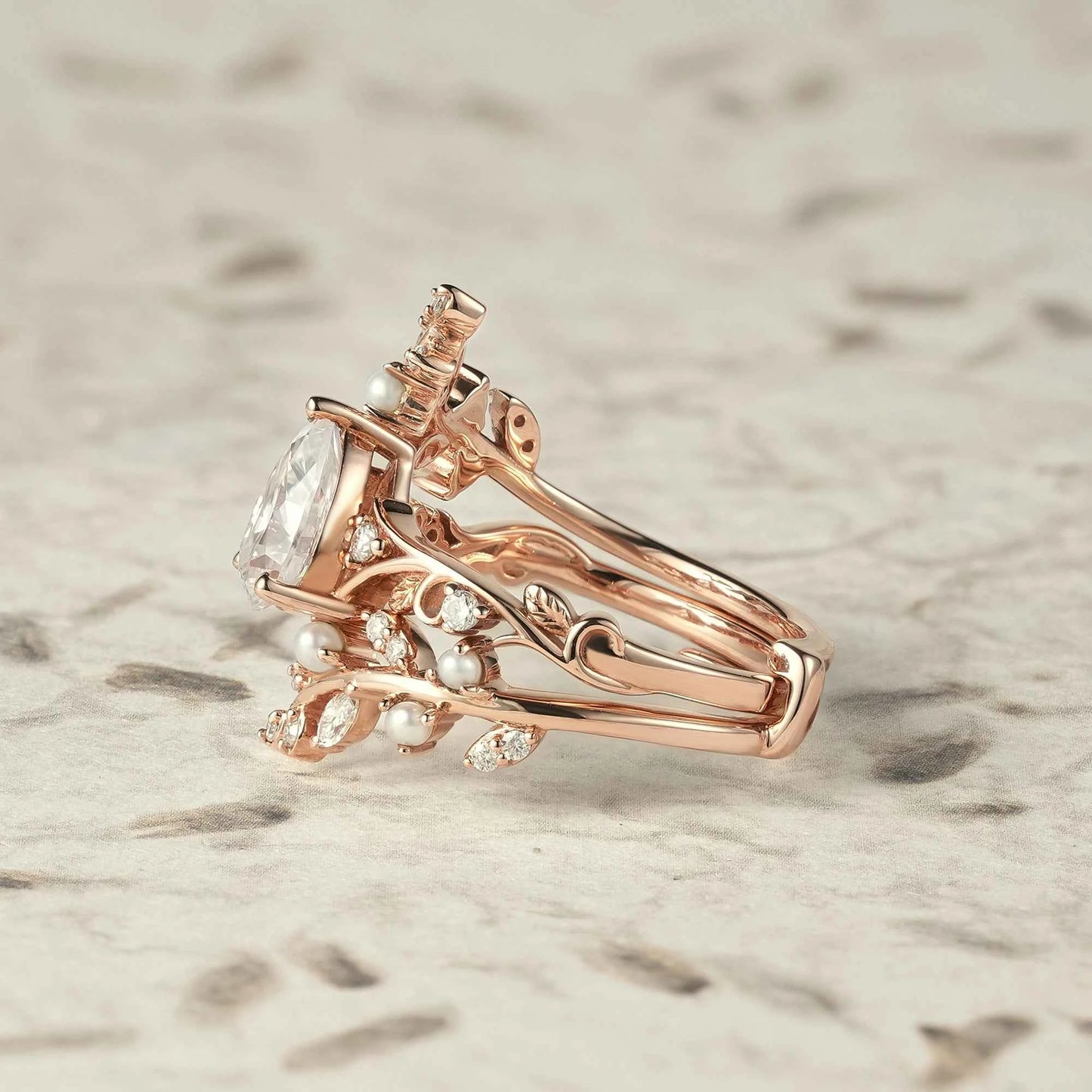 Moissanite & Pearl Ring Set